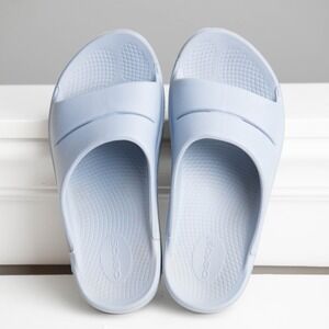 OOFOS OOahh Recovery Slides Light Blue W9 /  M7 Comfort Sandals Athleisure